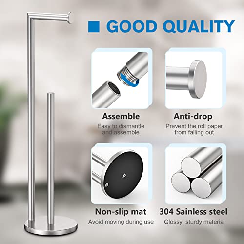 Toilet Paper Holder Stand, Toilet Paper Stand Brushed Nickel, Free Standing Toilet Paper Holder, Toilet Paper Storage by Bathth - color: Brushed Nickel
