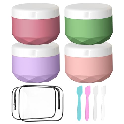 Travel Containers for Toiletries, 4-Pack TSA Approved Silicone Jars (1oz) - BPA Free Leakproof Cosmetic Containers for Creams, Lotion, Skincare & Makeup with Bonus Waterproof Bag -Mix Pink - color: Pink, size: 30ML