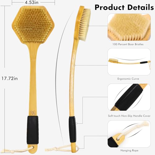 NORTHSONG Large Head Bath Brush, 17.72" Extra-Long Curved Bamboo Handle & Boar Bristles, Back Scrubber for Exfoliating - Ideal for Elderly, Shoulder Pain, Gift Ready - size: 17.72 Inch Back brush-1Pack