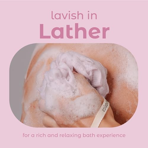 MainBasics Shower Loofah Sponge Pouf, Set of 3, Perfectly Pink | Soft Mesh Body Scrubber and Bath Sponge for Gentle Exfoliation, Rich Lather, and Everyday Shower Use - style: Perfectly Pink