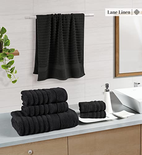 LANE LINEN Zero Twist Cotton Bath Towels - 6 Piece Set - Super Soft, Hotel Quality - 2 Bath, 2 Washcloth, 2 Hand Towels for Bathroom - Classy Look, Gentle on Skin, Ideal for Spa & Daily Use - Black - color: 04: Black, size: 6 Piece Towel Set
