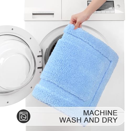 SHACOS Microfiber Bathroom Rugs Set of 3 with Toilet Lid Cover Non Slip | Washable Bath Mat Absorbent Bathroom Carpet 16"x24"+U Shape Toilet Rug 20"x24"+Toilet Lid Cover 19"x21", Light Blue - color: Light Blue, size: 16"x24"+U-Shape 20"x24"+Lid Cover 19"x