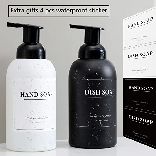 rejomiik 2 Pack Foaming Soap Dispenser Thick Glass Foam Hand Soap Dispenser for Bathroom or Kitchen Sink, 13 oz Pump Bottles for Hand soap, Body Wash, Matte Black and White - color: Black and White