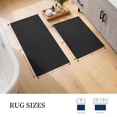 YIHOUSE Black Bathroom Rugs Sets 2 Piece, Quick Dry Thin Bath Mat, Non Slip Absorbent Machine Washable, Bath Rugs for Bathtub Sink Home Decor (17"x24" + 17"x32") - color: Black, size: 17"x24"+17"x32"