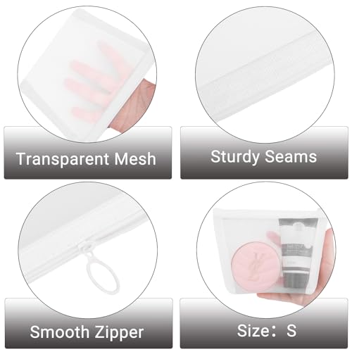 6 Pieces Zipper Mesh Makeup Bags Set, Nylon Cosmetic Bags Portable Clear Toiletry Bas Travel Organizer Bags for Office Travelling Organization (White, Assorted Size) - color: White
