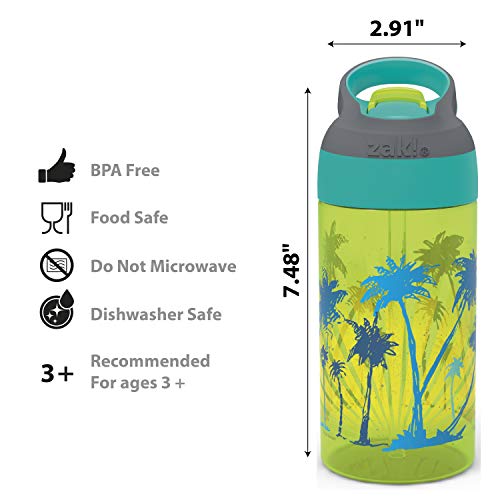 Zak Designs 16oz Riverside Beach Life Kids Water Bottle with Straw and Built in Carrying Loop Made of Durable Plastic, Leak-Proof Design for Travel, 2PK Set - color: Beach Life and Surfing Boards