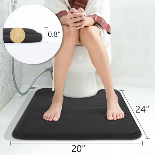 Yimobra Memory Foam Toilet Bath Mat U-Shaped, Soft and Comfortable, Super Water Absorption, Non-Slip, Thick, Machine Wash and Easier to Dry for Bathroom Commode Contour Rug, 24 X 20 Inches, Black - color: Black, size: 24" X 20"