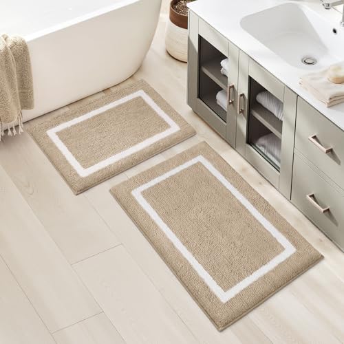 HOMEIDEAS Bathroom Rugs Sets 2 Piece, Super Soft and Absorbent Microfiber Tufted Bath Mats, Non-Slip and Machine Washable Bath Rugs(Beige) - color: Beige