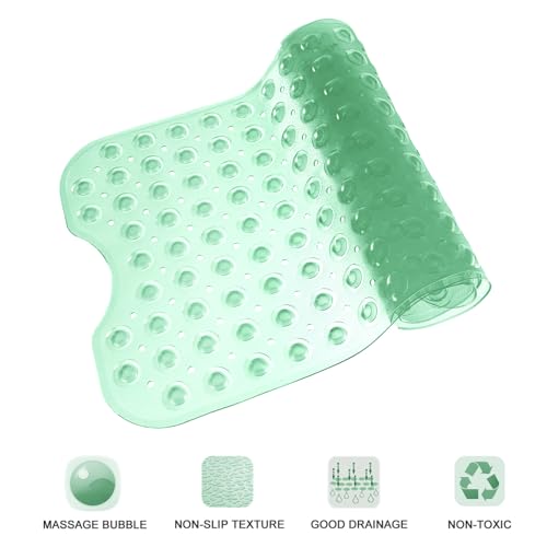 Bathtub and Shower Mats, Extra Long Non-Slip Bath Tub Mat 39 x 16 Inch, Machine Washable BathMat with Suction Cups & Drain Holes for Bathroom Floor, Clear Pale Green - color: Clear Pale Green
