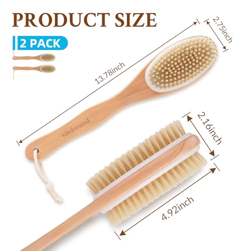 Double-Sided Body Brush, Long-Handled Bath Brush Set, Dry/Wet Dual-Use Exfoliating Wooden Cleansing Brush, Unisex Cleansing Scrub Brush, 2 Pack - size: Double-sided