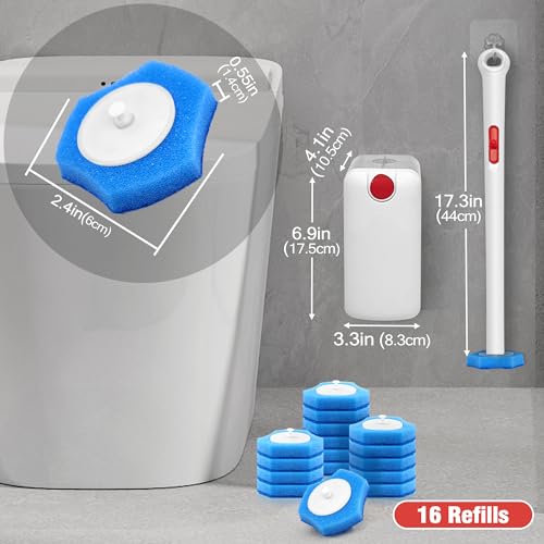 JEHONN Disposable Toilet Bowl Cleaner Wand with Upgraded Clamping System, Wall Mounted Bathroom Scrubber Brush for Bathtub Sink Wash Basin, 16 Refills - color: White