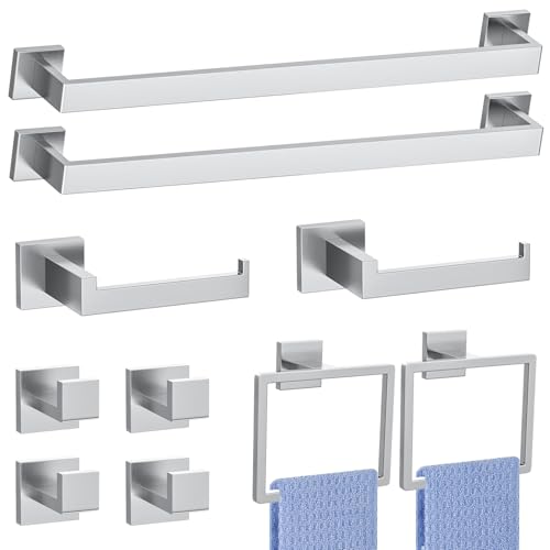 Brushed Nickel Bathroom Hardware Accessories Set 10-Piece Brushed Towel Bar Set Bath Towel Holder Set Stainless Steel Wall Mounted Towel Rack Set,23.6 in - color: 10 Pcs Brushed Nickel