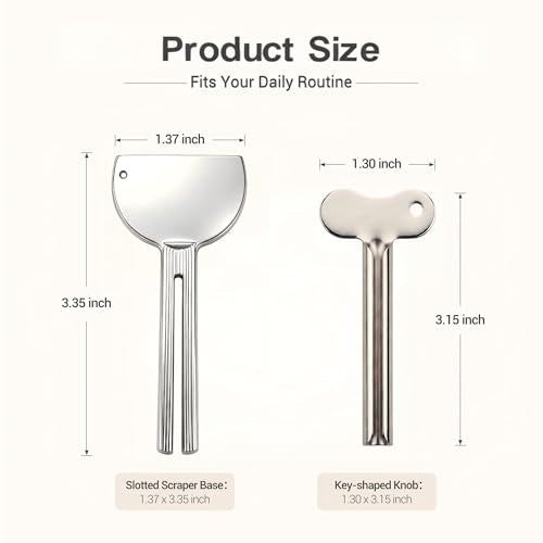 2-in-1 Stainless Steel Toothpaste Squeezer Set, Metal Tube Key & Spatula Scraper, Reusable Tube Wringer Roller Dispenser Tool for Toothpaste, Ointment, Cream, Paint, Cosmetic (2 Pack, Silver)