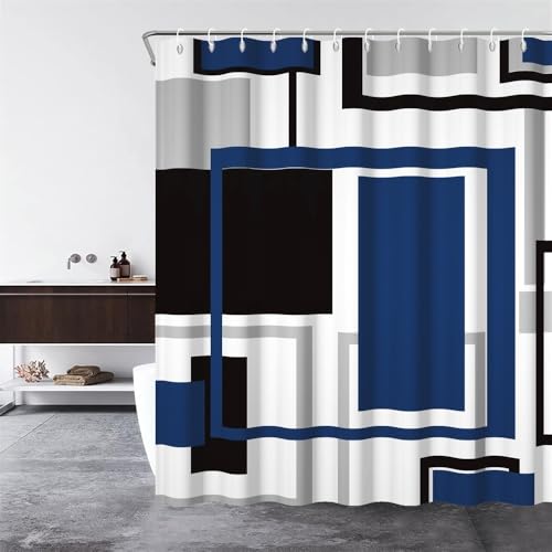 60x72inch Blue Abstract Geometric Shower Curtain Set with Hooks Blue Black White Grey Bath Curtain for Bathroom Blue Grey Fabric Shower Curtain Bath Curtains Decorative Stall Hotel Bathtubs - color: Blue Black02, size: 60"W x 72"L (Pack of 1)