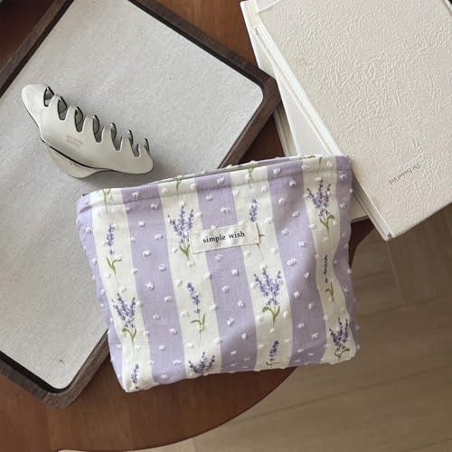 Wudygirl Floral Makeup Bag Travel Cosmetic Bag for Women Small Makeup Pouch with Zipper Cosmetic Pouch Handbag Aesthetic 8.3" x 5.9"(Purple Bellflower) - color: Purple Bellflower