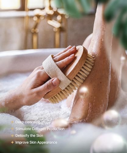 POPCHOSE Dry Brushing Body Brush, Natural Bristle Dry Skin Exfoliating Brush Body Scrub for Flawless Skin, Cellulite Reduction, Lymphatic Drainage and Blood Circulation Improvement - size: 1 Count (Boar Bristles)