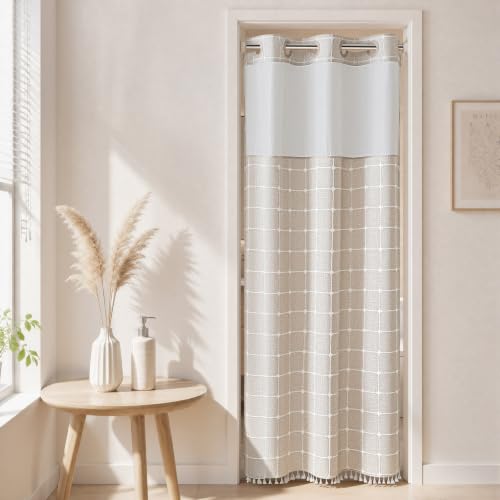 River Dream Linen Farmhouse Shower Curtain with Snap-in Liner, No Hooks Needed,with Magnets,with Tassels,Water Repellent&Machine Washable,36x74Inch - color: Linen-window, size: 36"W x 74"L (Pack of 1)