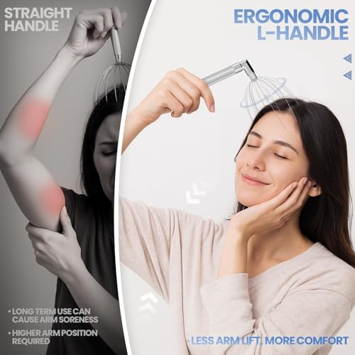 Head Massager Scalp, Vibrating Electric Scalp Massagers for Stress Relief | Battery Powered Head Scratchers Massager Whisk Hair Massage Relax Tool with 20 Metal Fingers, ldeal Gift for Women & Men - color: Silver Gray