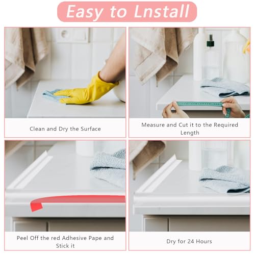 78 Inch Shower Threshold Water Dam, Silicone Barrier Shower Door Bottom Seal Strip, Self Adhesive Waterproof Barrier, for Kitchen Countertop Sink, Cooktop, Bathroom（Semitransparent） - color: Semitransparent, style: 78 in