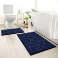 HOMEIDEAS Navy Blue Bathroom Rug Set 2 Piece, Soft Microfiber Tufted Bath Mats, Super Absorbent Non Slip, Machine Washable Bathroom Rugs for Tub, Shower and Floor, 20" x 32" Plus 16" x 24" - color: Navy Blue