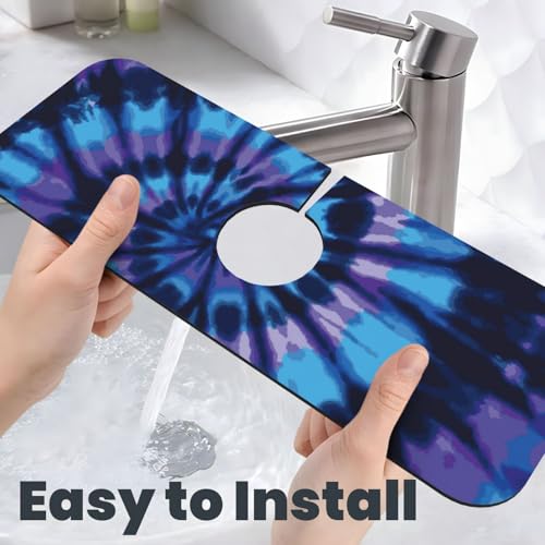 Tie Dye Blue Purple 15" X 5.5" Kitchen Sink Splash Guard Faucet Faucet Guard Draining Mat Sink Splash Guard Faucet Kitchen Bathroom - color: Tie Dye Blue Purple