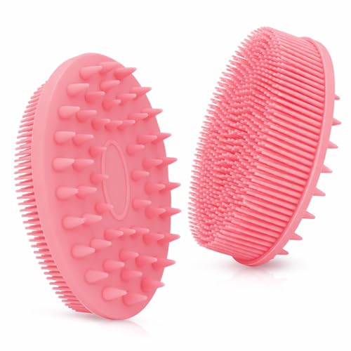 All-in-One Exfoliating Shower Brush – Gentle Silicone Loofah for Sensitive Skin with Dual-Purpose Scalp Massage for Spa-Quality Showers Daily (1pck) (Pink) - color: Pink