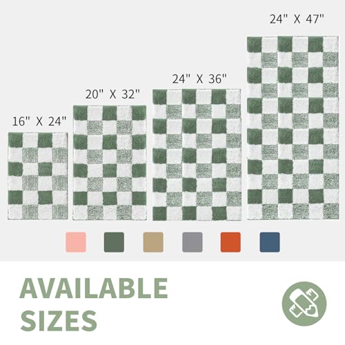 CozeCube Bath mats for Bathroom Non Slip, Fluffy Absorbent Microfiber Bath mat Washable, Aesthetic Bathroom Rugs, Cute Sage Green Checkered Bath mat, Sage Green, 32" x 20" - color: Checkered-sage Green, size: 2'8" x 1'8" (Rectangular)