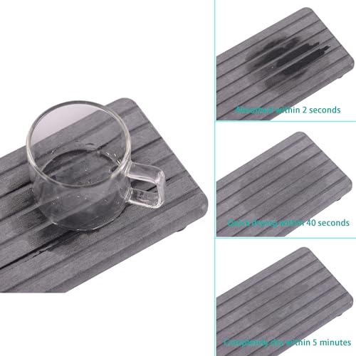 NiuYichee 2 PCS Water Absorbent diatomite Coasters, 12.2" x 4" Water Absorbing Stone Tray for Sink, Stone Drying mat for Kitchen Counter, Stone soap Tray Used for Hand Soaps & toiletries & Plants - color: Dark Grey, size: 12.2 x 4 inches
