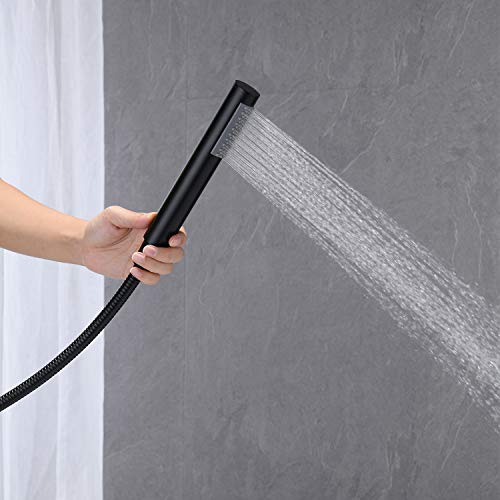 Wowkk Freestanding Bathtub Faucet Tub Filler Black Floor Mount Brass Single Handle Bathroom Faucets with Hand Shower - color: Black, style: Classic
