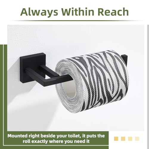 APLusee Matte Black Toilet Paper Holder, 304 Stainless Steel Roll Hanger for Bathroom Kitchen, Wall Mounted