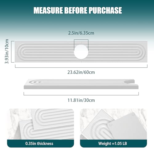2 PCS Diatomite Stone Faucet Mat for Kitchen Sink, Dark Grey, Quick Drying Water Absorbing Pad, Sink Splash Guard & Protector for Kitchen and Bathroom Counter (White-Long) - color: White-Long