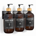 Luxspire Shampoo and Conditioner Dispenser, Shower Soap Dispenser Wall Mounted 3 Sets Plastic Bottles Bamboo Pump, 17OZ Shampoo and Conditioner Bottles for Bathroom, Shower Wall and Hotel, Amber - color: Amber Brown