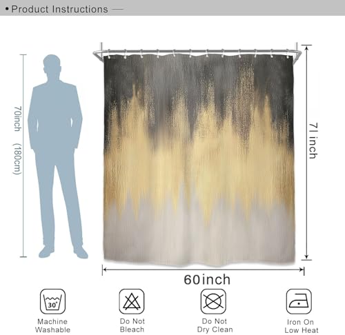 Miyotaa Abstract Gray Gold Modern Shower Curtain Set 60Wx71H Inches Contemporary Minimalist Neutral Art Waterproof Bathroom Curtain with 12 Hooks - color: Gray Gold, size: 60"W x 71"L (Pack of 1)