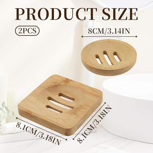 2 Pcs Bamboo Soap Holder Wooden Soap Dishes, Natural Soap Dish Wood Bar Soap Holder for Shower Home Bathroom, Shower Steamer Tray for Shampoo Bath Bomb Steamers (Round and Square)