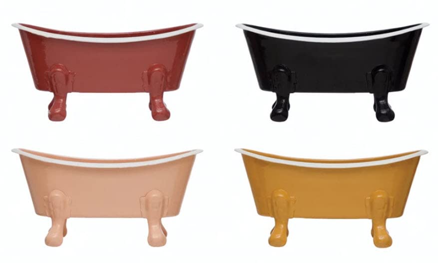 Rustic Enamel 1 Piece 5.5" Metal Clawfoot Mini Bathtub Soap Dish Mini Bath Tub Decoration Clawfoot Tub Soap Caddy Collection (Peach) - color: Peach