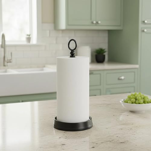 Kasunto Standing Paper Towel Holder, Non-Slip Paper Towel Roll Holder for Bathroom, Stainless Steel Kitchen Paper Towel Stand Countertop (Matte Black, 2 Pack) - color: Matte Black-2pcs