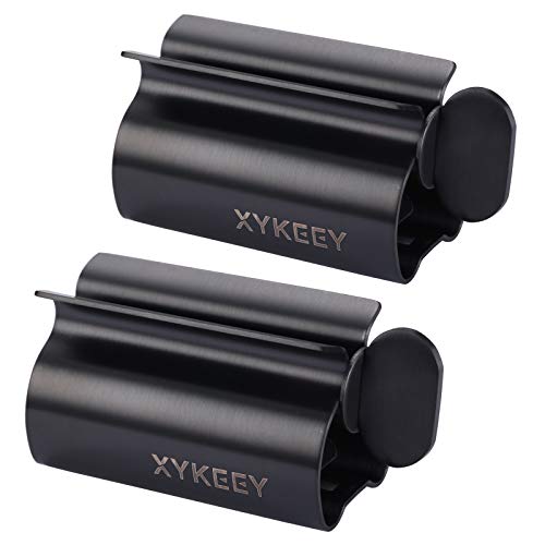 XYKEEY Toothpaste Tube Squeezer - Set of 2 Toothpaste Squeezer Rollers, Metal Toothpaste Tube Wringer Seat Holder Stand (Matt Black) - color: Matt Black