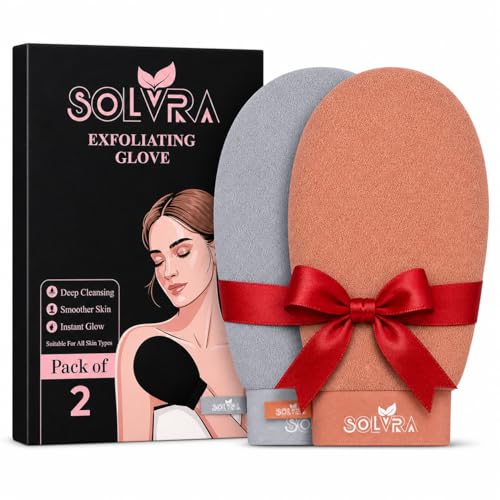 Exfoliating Gloves – 100% Vegan Viscose Kessa Mitt for Dead Skin Removal, Self-Tan Fade, and Keratosis Pilaris – Dual-Texture Glove for Spa & Massage (2 Pack, Gray/Orange) - color: Pack of 2 - Gray & Orange