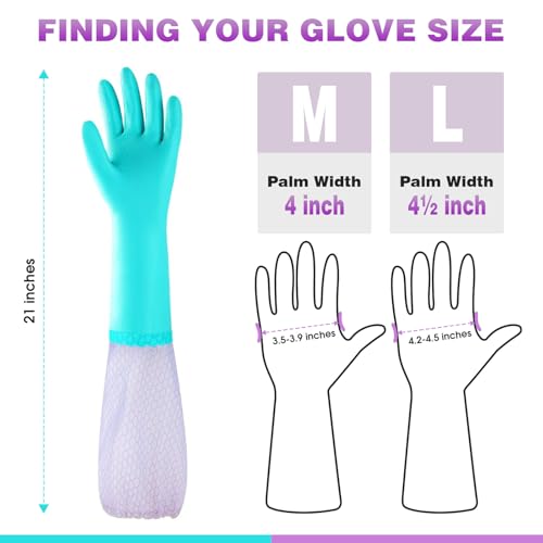 Elgood Reusable Long Sleeve Dishwashing Cleaning Gloves with Latex Free,Cotton Lining,Kitchen Gloves 2 Pairs,Purple+Blue L - color: Long-purple+blue, size: Large (Pack of 2)