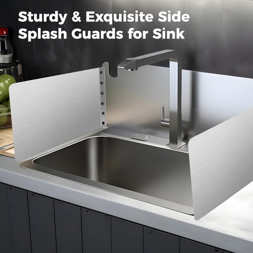 2 PCS Side Splash Guards for Sink, 12''x17'' Stainless Steel Kitchen Sink Splash Protectors with Screws, Restaurant Home Hand Sink Guards，Splash Guard for Kitchen Sink Area