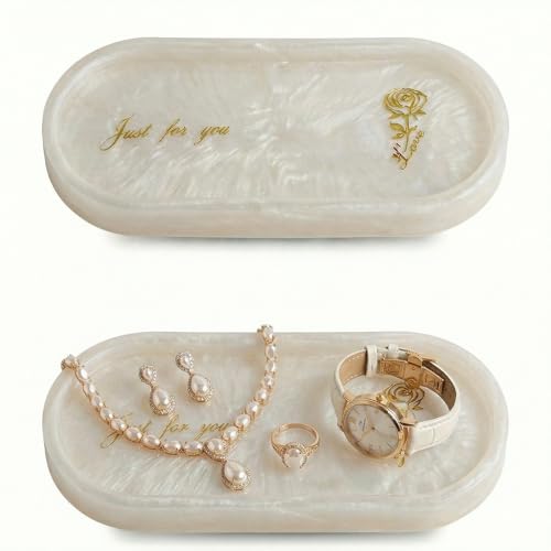 Bathroom Vanity Trays for Counter：White Resin Towel Tray Organizer with Words - Oval Bathroom Sink Tray Countertop - Decorative Tray for Perfume/Oil Bottles - color: White2
