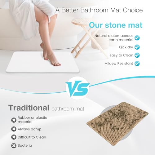 Diatomite Stone Bath Mat, Premium Non-Slip Natural Diatomaceous Earth Bathtub Quick Drying Mats for Bathroom Floor (23.6" x 15.4" White) - color: White, size: 23.6" x 15.4"
