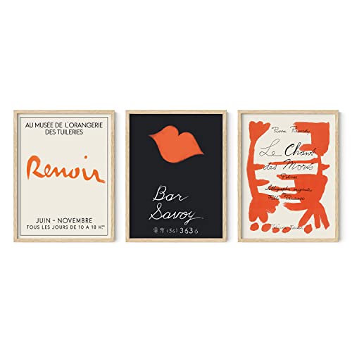 HAUS AND HUES Red Abstract Wall Art – Set of 3 Vintage Posters, Modern Abstract Decor for Living Room or Bedroom (12x16, Beige Frame) - color: Black and Red, size: 12"L x 16"W, style: Beige Framed