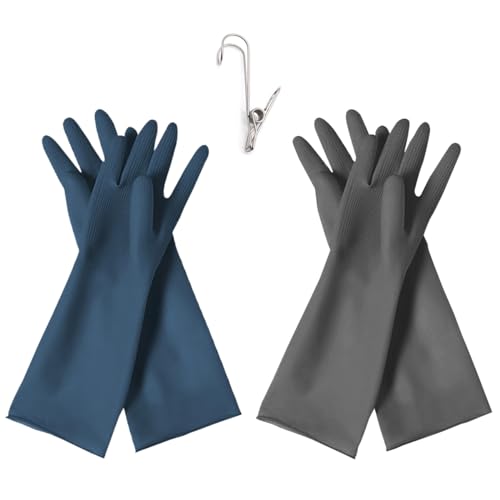 HOMSSEM Dishwashing Gloves - 2 Pairs Premium Rubber Gloves for Cleaning - Urban Gray, Green, Blue - color: Blue + Gray - Medium