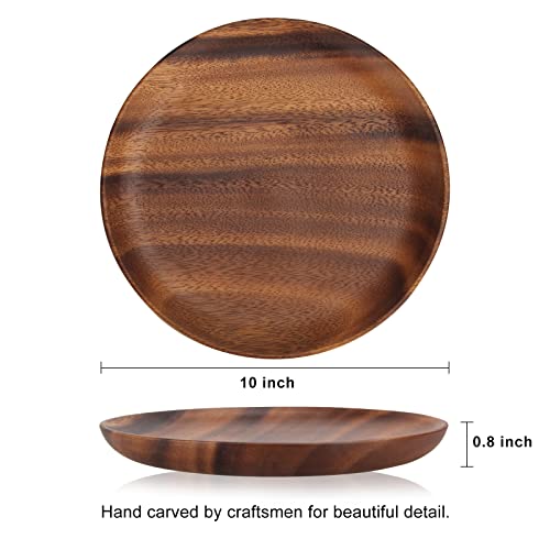 2 Pcs 10 Inch Acacia Wood Dinner Plates Set for Eating Wooden Round Charcuterie Boards Kitchen Serving Platters for Food Dishes Cheese Tray Dessert Salad Plate Wood Charger Plates Decorative Trays - size: 10 Inch