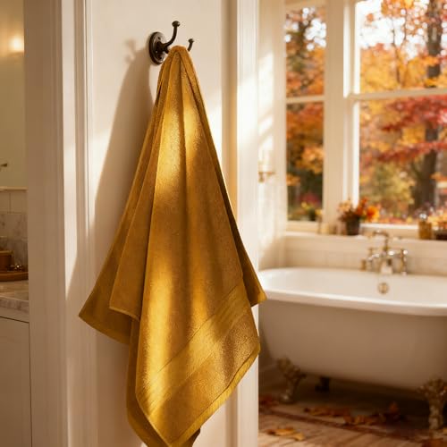 COZYART Gold Bath Towel Set 6pcs, Turkish Cotton Bathroom Towel Sets Soft Absorbent and Durable 650 GSM Luxury 6 Pcs with 2 Bath Towels, 2 Hand Towels, 2 Washcloth - color: Gold, size: 6 Piece Towel Set