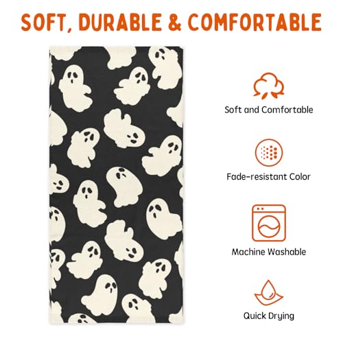 Halloween Hand Towels for Bathroom 14.4 x 28.3 Inch Cute Ghost Bath Towel Set of 2 Halloween Black Hand Towel Holiday Kitchen Towels for Bathroom Hotel Gym Spa Decor - color: Ghost Black