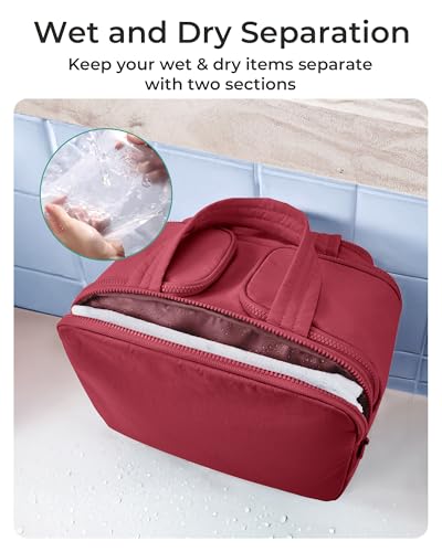 BAGSMART Travel Toiletry Bag, Puffy Toiletry Bag for Women, Wide-open toiletry bags for traveling, Large Travel Cosmetic Makeup Bag Organizer for Accessories,Toiletrie (Vintage Berry) - color: g-Vintage Berry