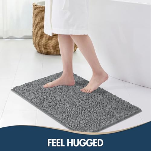 TREETONE Bathroom Rugs Sets, Thick Soft Absorbent 3 Piece Chenille Bath Rugs, Non-Slip, Dry Quickly, Machine Washable, Shaggy Mats with U-Shaped Toilet Rug for Bathroom Floor, Tub and Shower, Grey - color: Grey, size: 16"x24"+20"x32"+U Shape 20"x20"