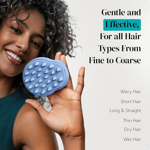 HEETA Scalp Massager 2 Pack for Hair Growth, Soft Silicone Bristles to Remove Dandruff and Relieve Itching, Scalp Scrubber for Hair Care Relax, Shampoo Brush for Wet Dry Use Blue & Beige - color: 01- New Blue & Beige
